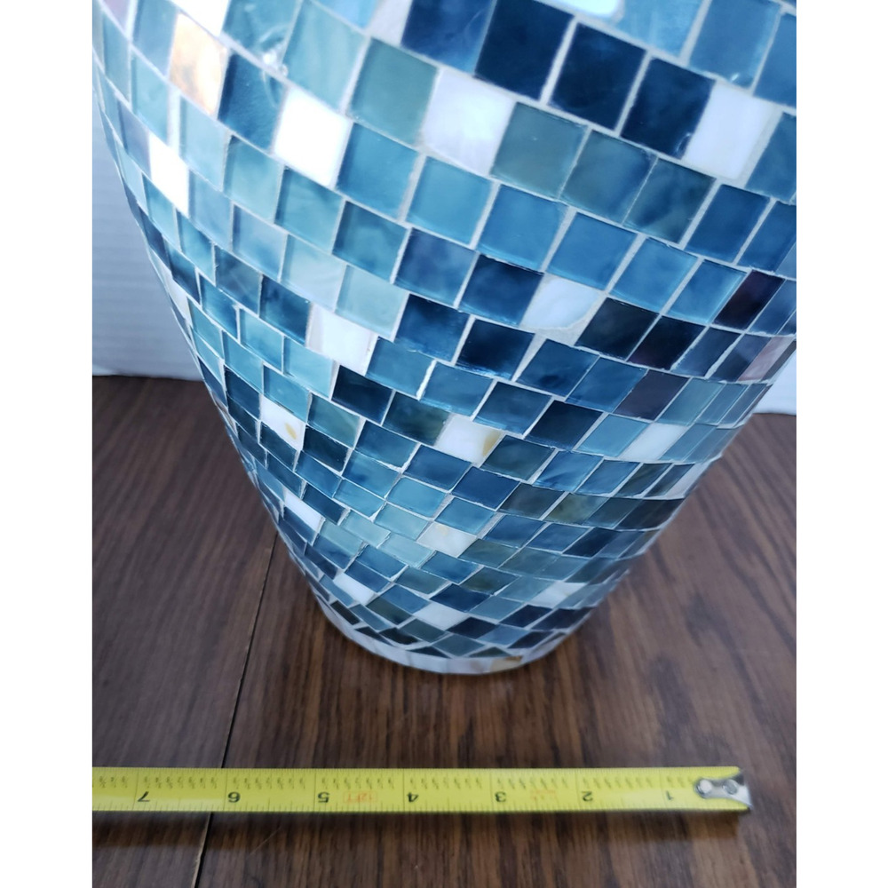 Mosaic 12 Inch Tall Blue White Tiled Glass Large Vase - Picture 14 of 15